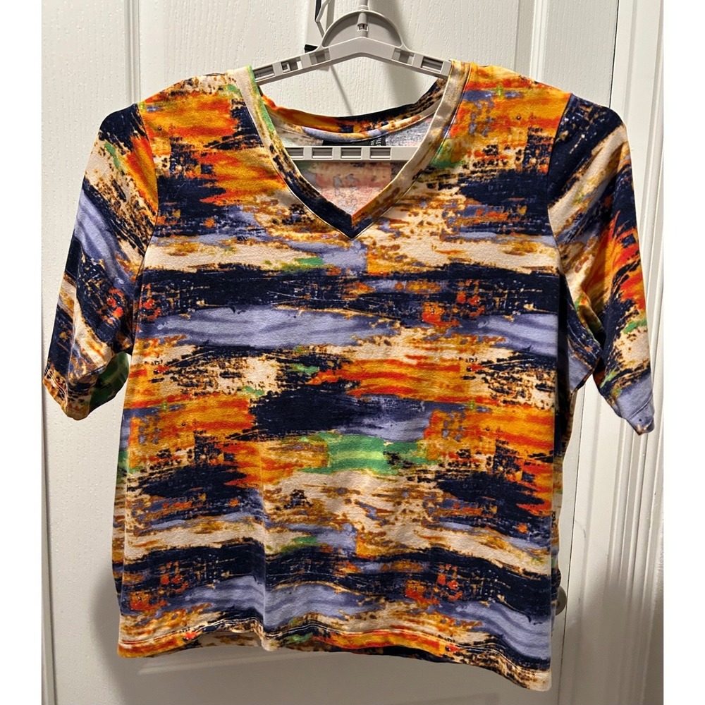 Attitudes by Renée Women's Multicolor Abstract Print V-Neck Top 2X 3XL